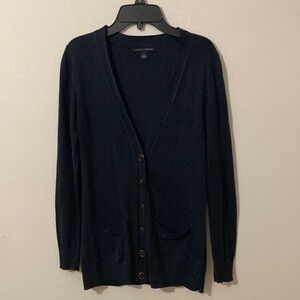 Banana Republic blue buttoned V-neck cardigan 52% silk 35%polyester 13% cotton.